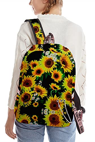 Mochila de Girasol Escolar 17 pulgadas para Niña Niño Adolescentes Colegio Girasoles Flores Casual Bolso Mujer Mochila- Negro-1