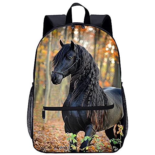 Mochila Infantil 3D Hombre Mochilas Animal caballo negro Adecuado para: estudiantes de primaria y secundaria, la mejor opción para viajes al aire libre Tamaño: 45x30x15 cm / 17 pulgadas Mochilas pe