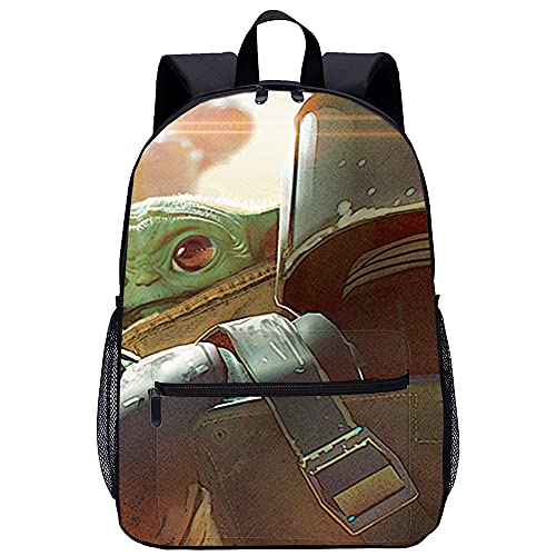 Mochila Infantil con 3D Mochilas infantiles Mandaloria y el bebé Yoda Adecuado para: estudiantes de primaria y secundaria, la mejor opción para viajes al aire libre Tamaño: 45x30x15 cm / 17 pulgadas