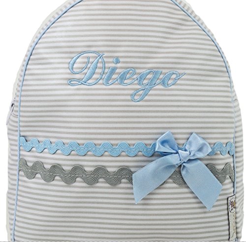 Mochila Infantil de Piqué Plastificado - Mochila Personalizable para Bebé - Modelo Diego - Color Azul + Gris - Medidas 28 x 24 x 11 cm - Personalizar Regalos - Handmade - Hecho en España - Nenel