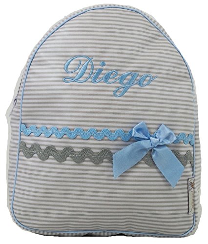 Mochila Infantil de Piqué Plastificado - Mochila Personalizable para Bebé - Modelo Diego - Color Azul + Gris - Medidas 28 x 24 x 11 cm - Personalizar Regalos - Handmade - Hecho en España - Nenel