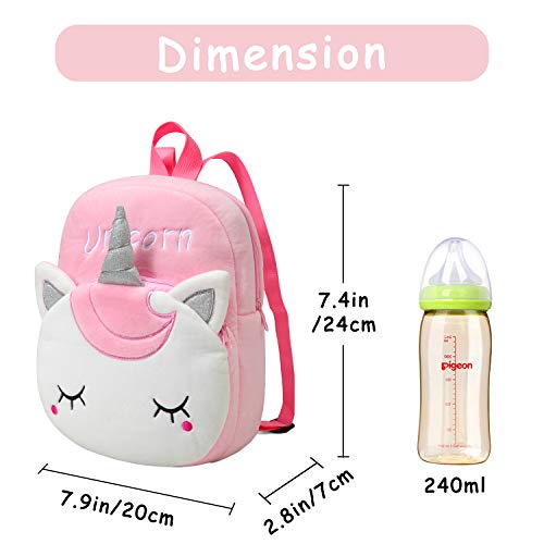 Mochila para Niña, Kasgo Pequeño Mochilas Infantil Linda Mochilas Guardería Bebe Animales 3D Suave Mochila de Felpa （Unicornio Rosa）