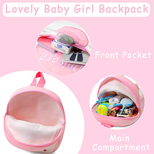 Mochila para Niña, Kasgo Pequeño Mochilas Infantil Linda Mochilas Guardería Bebe Animales 3D Suave Mochila de Felpa （Unicornio Rosa）