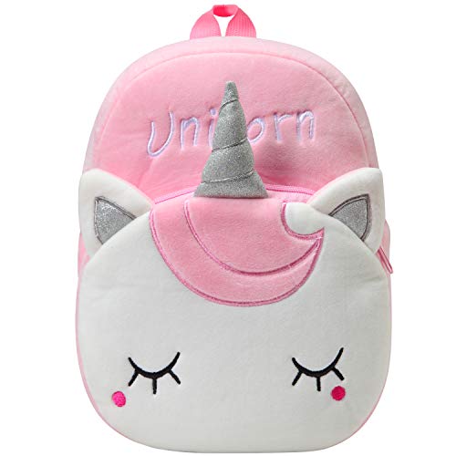 Mochila para Niña, Kasgo Pequeño Mochilas Infantil Linda Mochilas Guardería Bebe Animales 3D Suave Mochila de Felpa （Unicornio Rosa）