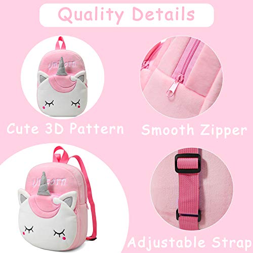 Mochila para Niña, Kasgo Pequeño Mochilas Infantil Linda Mochilas Guardería Bebe Animales 3D Suave Mochila de Felpa （Unicornio Rosa）