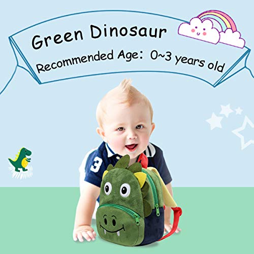 Mochila para Niño, Kasgo Pequeño Mochilas Infantil Linda Mochilas para Guardería Animales 3D Suave Mochila de Felpa para Bebe(Dinosaurio Verde)