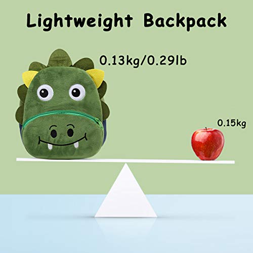 Mochila para Niño, Kasgo Pequeño Mochilas Infantil Linda Mochilas para Guardería Animales 3D Suave Mochila de Felpa para Bebe(Dinosaurio Verde)