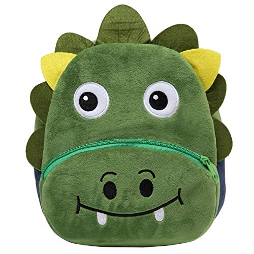 Mochila para Niño, Kasgo Pequeño Mochilas Infantil Linda Mochilas para Guardería Animales 3D Suave Mochila de Felpa para Bebe(Dinosaurio Verde)