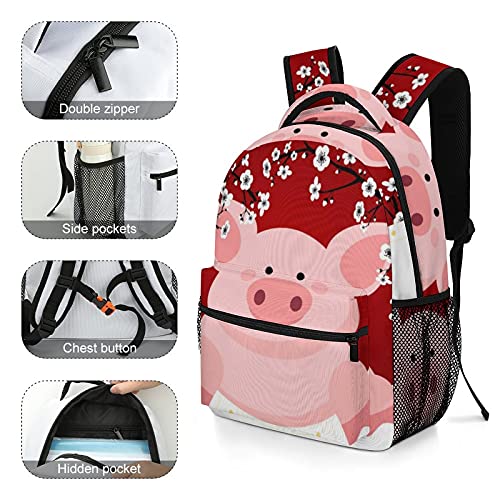 Mochila para Niños Flor De Cerdito De Dibujos Animados Bolsas De Libros Duraderas para Estudiantes De Primaria, Secundaria, Secundaria, 31x15x42cm