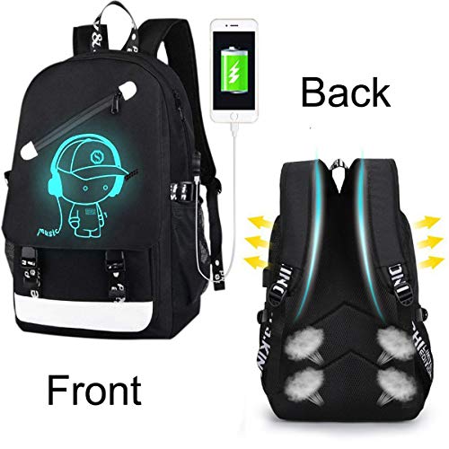 Mochilas escolares, Anime Mochila luminosa Puerto de carga USB Portátil Bolsa Bolso Lona Hombro Mochila para chicas frescas Niños Adolescentes Mochila al aire libre