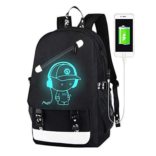 Mochilas escolares, Anime Mochila luminosa Puerto de carga USB Portátil Bolsa Bolso Lona Hombro Mochila para chicas frescas Niños Adolescentes Mochila al aire libre