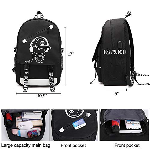 Mochilas escolares, Anime Mochila luminosa Puerto de carga USB Portátil Bolsa Bolso Lona Hombro Mochila para chicas frescas Niños Adolescentes Mochila al aire libre