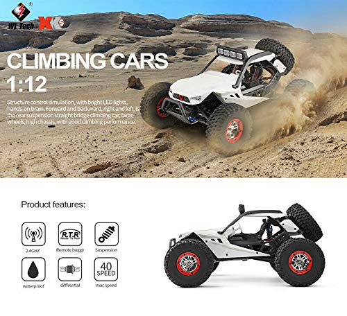 MODELTRONIC Coche Radio Control eléctrico Wltoys 12429 Escala 1/12 emisora 2.4G 4x4 Alta Velocidad 50km/h Crawler Desert Offroad Buggy vehículo con luz LED / Incluye 2X baterías LIPO