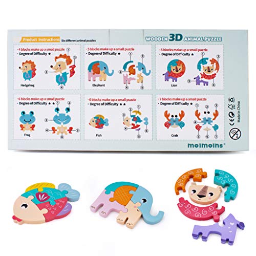 MOIMOINS Puzzles de Madera Educativos Juguetes Bebes Juguete para Niños y Niñas Pequeños Puzzles 6 Piezas Educativos de Animales Montessori para Bebes 2 3 años Regalo Cumpleaños MM-P-06