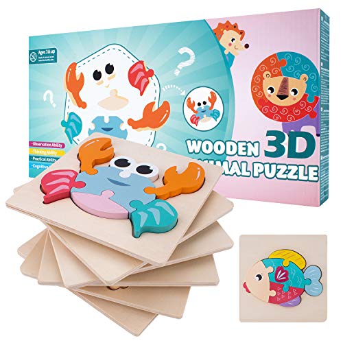 MOIMOINS Puzzles de Madera Educativos Juguetes Bebes Juguete para Niños y Niñas Pequeños Puzzles 6 Piezas Educativos de Animales Montessori para Bebes 2 3 años Regalo Cumpleaños MM-P-06