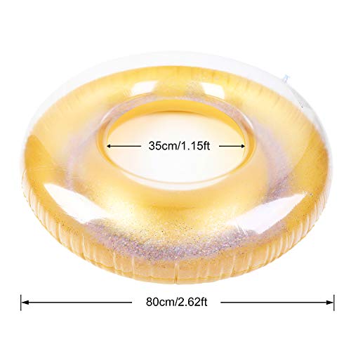 MoKo Anillos de Natación con Purpurina de 90CM de Diámetro para Niños Adultos, Piscina de Flotador Inflable de Forma Redonda para Fiesta de Verano Diversión Acuática Playa - Dorado