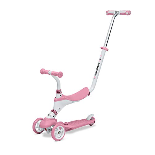 Mondo On&Go – Patinete para niños 5 en 1 – Patinete con Asiento, Pedales de Goma Suave y Grande Scooter de 3 Ruedas para niños – Edad de 1 a 5 años | MAX 50 kg – Color Rosa – 28575