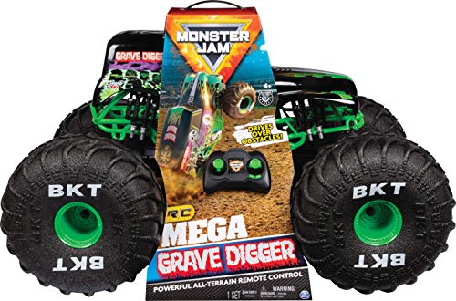 Monster Jam Camión Monstruo de Control Remoto Oficial Mega Grave Digger Todo Terreno con Luces, Escala 1:6