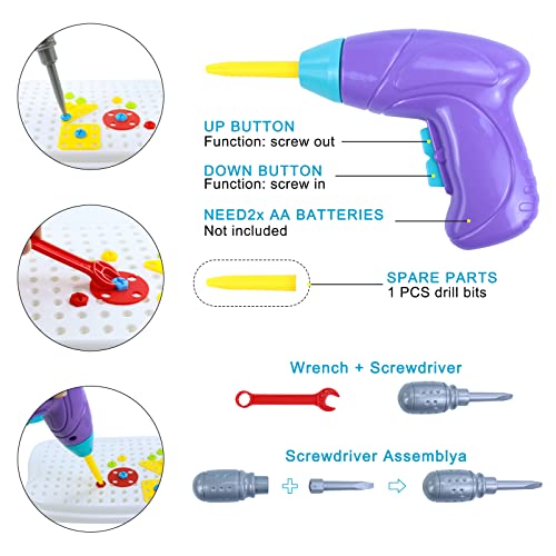 Montessori Juguetes Mosaicos Bloques Puzzle 3D Juegos De Construccion con Taladros El¨¦ctrico Juguete Maletin Herramientas con Ruedas Rompecabezas Manualidades Regalos para Ni?os 3 4 5 6 A?os