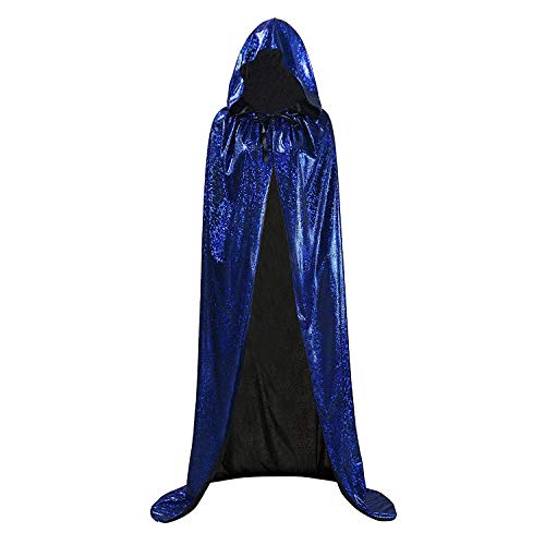 Moonlove Bling Bling - Capa larga de Halloween con capucha para adultos, disfraz misterioso de mago de cuento de hadas para disfraz de Halloween, color azul