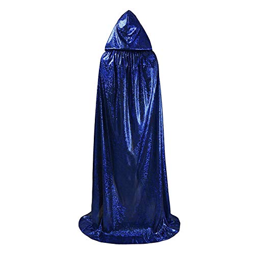 Moonlove Bling Bling - Capa larga de Halloween con capucha para adultos, disfraz misterioso de mago de cuento de hadas para disfraz de Halloween, color azul