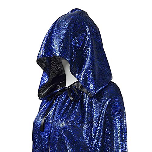 Moonlove Bling Bling - Capa larga de Halloween con capucha para adultos, disfraz misterioso de mago de cuento de hadas para disfraz de Halloween, color azul