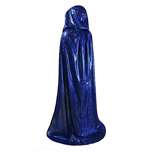 Moonlove Bling Bling - Capa larga de Halloween con capucha para adultos, disfraz misterioso de mago de cuento de hadas para disfraz de Halloween, color azul