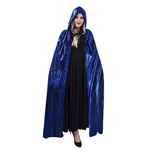 Moonlove Bling Bling - Capa larga de Halloween con capucha para adultos, disfraz misterioso de mago de cuento de hadas para disfraz de Halloween, color azul