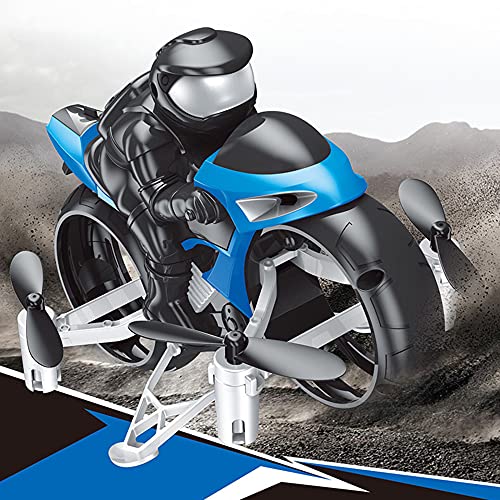 Motocicleta Voladora A Control Remoto Motocicleta Voladora RC Drone Puede Rotar 360 ° Grados Drift Eléctrico Niños Motocicleta Voladora Land Air Fly Niños 2 En 1 Mini Stunt Moto Juguetes,Blue