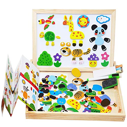 MOVEONSTEP 100 Piezas Puzzles de Madera Magnético, Rompecabezas Magnetico, Puzzle Magnetico, Pizarra Magnética Rompecabezas Madera Tablero de Dibujo de Doble Cara Juguete Educativo Niños de 3+(Panda)