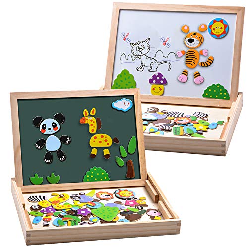 MOVEONSTEP 100 Piezas Puzzles de Madera Magnético, Rompecabezas Magnetico, Puzzle Magnetico, Pizarra Magnética Rompecabezas Madera Tablero de Dibujo de Doble Cara Juguete Educativo Niños de 3+(Panda)