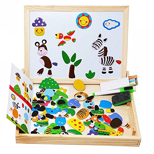 MOVEONSTEP 100 Piezas Puzzles de Madera Magnético, Rompecabezas Magnetico, Puzzle Magnetico, Pizarra Magnética Rompecabezas Madera Tablero de Dibujo de Doble Cara Juguete Educativo Niños de 3+(Panda)