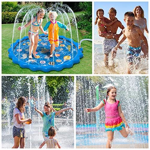 MOZOOSON Juguete para Niños-Splash Pad, Piscina para Niños, Tapete de Juegos de Agua 170CM Almohadilla Aspersor de Juego Agua, Aire Libre Fiesta Playa Jardín