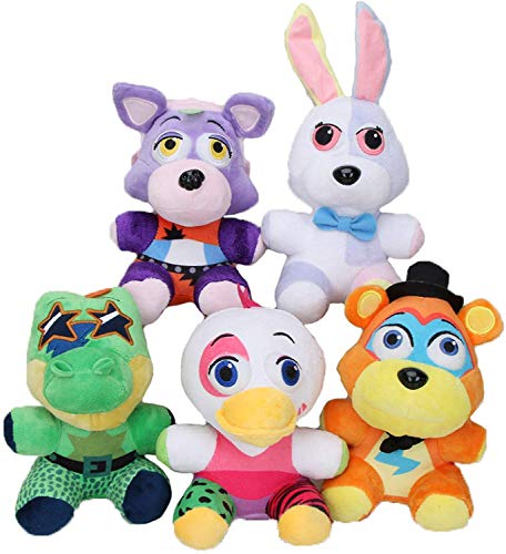 MQJ 5Pcs 20 cm Cinco Noches en Freddy's Pelush Toys Security Breach Fnaf Peluche Muñecas Vannie Glamrock Freddy Montgomery Gator Roxanne Wolf Toys