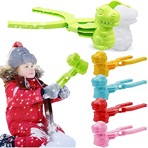 MTDBAOD Dinosaur Snowball Maker Clip,Cartoon Dinosaur Snowball Maker Tool with Handle,Snow Toys for Kids Snow Ball Play Games Maker Tool,for Outdoor Beach Sand Toy Winter Outdoor Games(5PCS) (L)