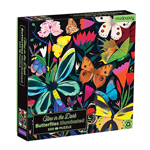 MudPuppy- Glow in Dark Puzzle/Butterflies Illuminated Rompecabezas, Multicolor (356664)