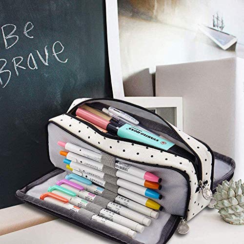 Multifuncional Estuche de Lápices, HOMEK Estuche Escolar Gran Capacidad Bolsa de Lápiz Organizador de Papelería con Cremallera para Niños Niña Estudiantes, 21x5x8,5cm Punto Negro