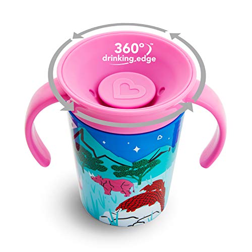 Munchkin Miracle 360 grados Wildlove Vaso de Entrenamiento con Asas, Set de 2, Rinoceronte/Tigre, 177 ml