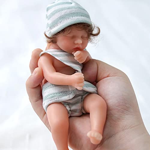 Muñeca de silicona suave de 6 pulgadas Reborn Girl Doll en miniatura Figura de interacción Juguete de simulación de muñeca que se ve real W/pelo rizado arraigado