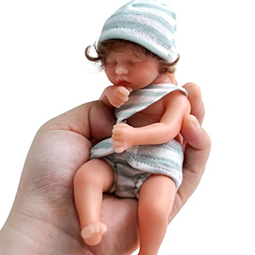 Muñeca de silicona suave de 6 pulgadas Reborn Girl Doll en miniatura Figura de interacción Juguete de simulación de muñeca que se ve real W/pelo rizado arraigado