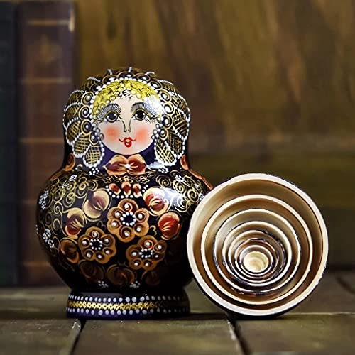 Muñecas Matrioska 10pcs Muñecas de madera de madera hecha a mano Rusia, figurillas de la natividad de Matryoshka, escena linda del gerente de interior para la exhibición del hogar Regalo de decoración