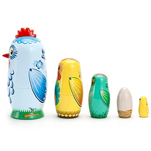 Muñecas Matrioska 5 unids / set Russian Animal Chicken Nesting Dolls Matryoshka Kids Toy Decoración para el hogar Padre-niño Juego de regalo de juguete interactivo para niños Muñecas rusas de madera j