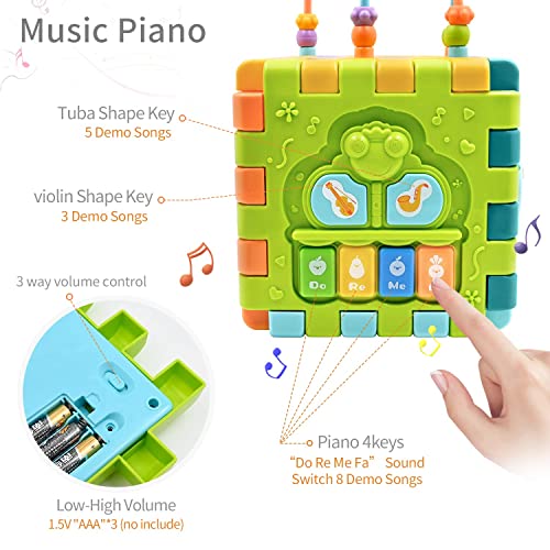 Música Cubo de Actividades para bebés, Cubo de Aprendizaje Multiusos con Laberinto de Cuentas 6 en 1, Juguetes Montessori Sensoriales Musicales Educativos Tempranos para Regalo de Bebé de 6 12 18 Mes