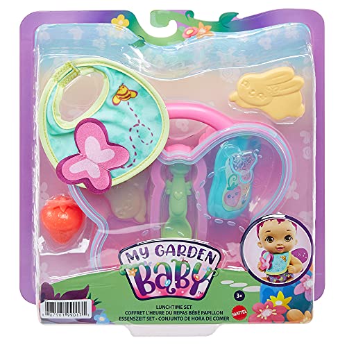 My Garden Baby Hora de la comida, muñeco de juguete con accesorios para comer, regalo para niñas y niños +18 meses (Mattel HBJ69)