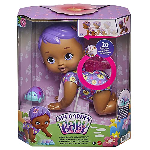 My Garden Baby Mariposas Mis primeros gateos Lili Muñeco de juguete con alas de mariposa y accesorios, regalo para niñas y niños +18 meses (Mattel HBH43)