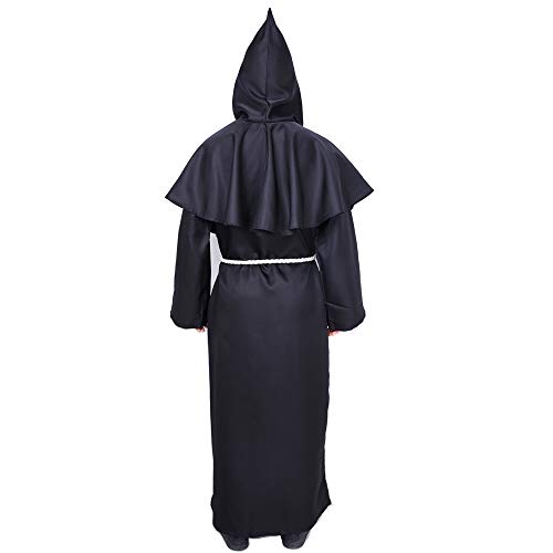 Myir JUN Disfraz de Monje Sacerdote Túnica Medieval Renacimiento Traje con Cruz para Halloween Carnaval (Negro, XL)