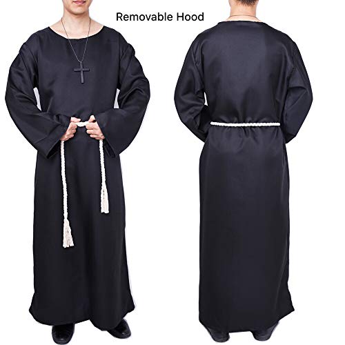 Myir JUN Disfraz de Monje Sacerdote Túnica Medieval Renacimiento Traje con Cruz para Halloween Carnaval (Negro, XL)