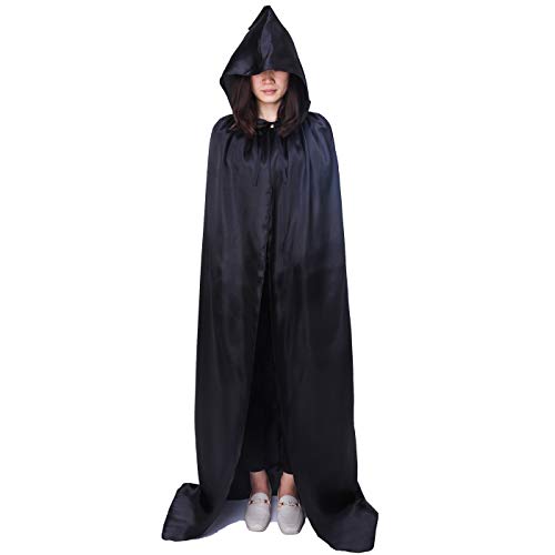 Myir JUN Largo Capa con Capucha, Unisex Adulto Niños Disfraz de Halloween Fiesta Disfraces Vampiro Traje (Negro, M)