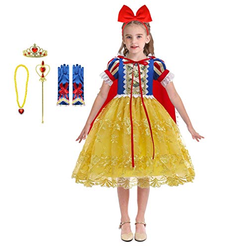 MYRISAM Niñas Disfraz de Carnaval Vestidos de Princesa Blancanieves con Capa Cumpleaños Traje de Halloween Navidad Fiesta Ceremonia Aniversario Cosplay Snow White Costume con Accesorios 11-12