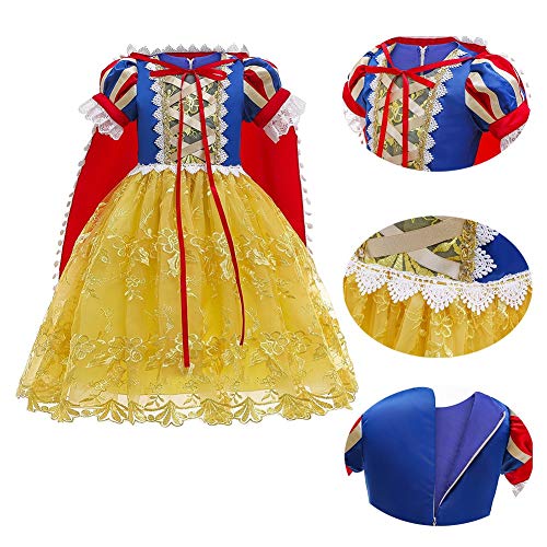 MYRISAM Niñas Disfraz de Carnaval Vestidos de Princesa Blancanieves con Capa Cumpleaños Traje de Halloween Navidad Fiesta Ceremonia Aniversario Cosplay Snow White Costume con Accesorios 11-12